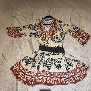 Bohemian Print Dress with Belt